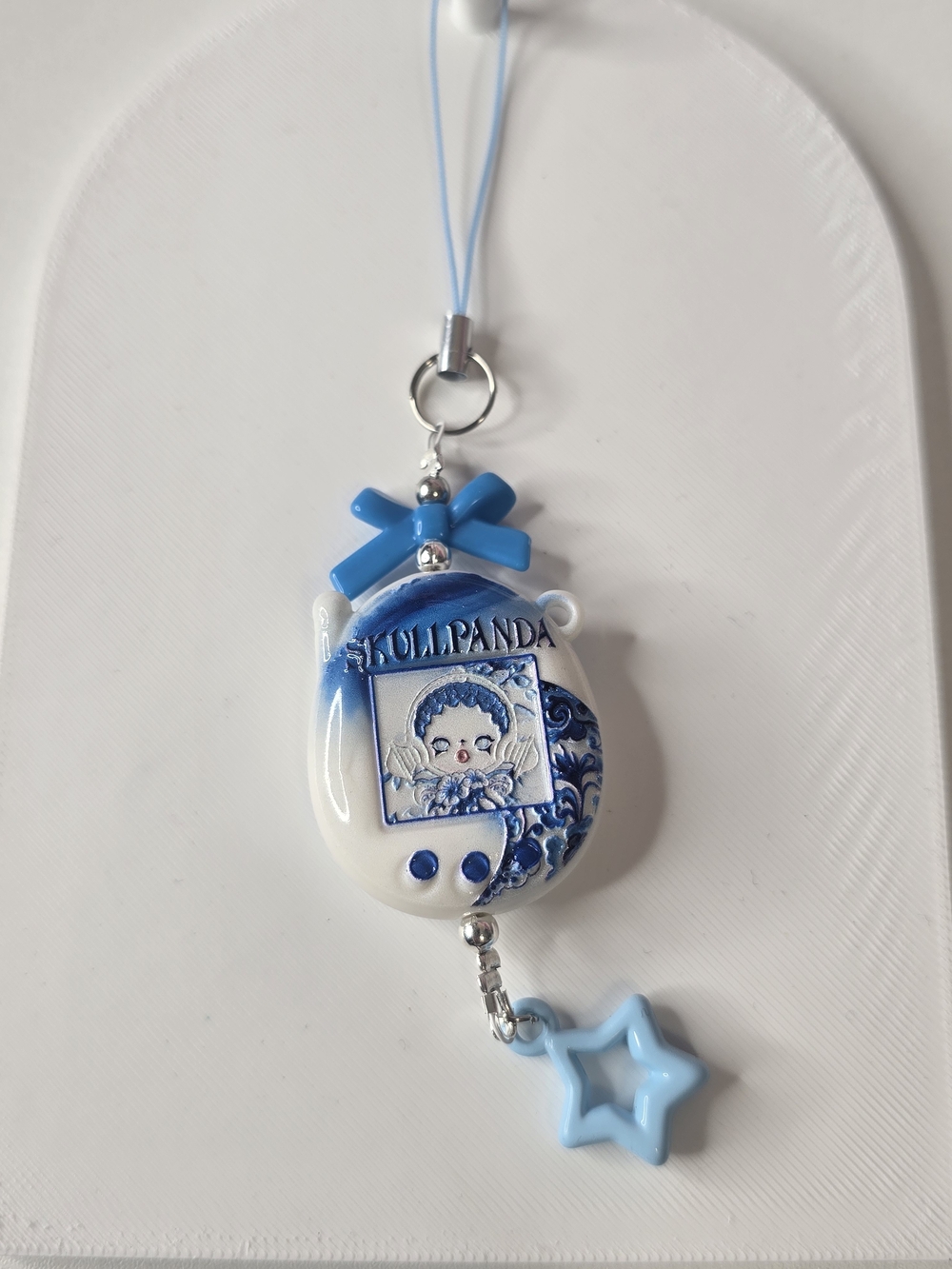 Blue & White Tamagotchi- Skull Panda Charm Phone Strap - Decorative Star Pendant